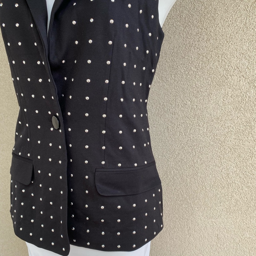 Black Silver Studded Front Tuxedo Blazer Vest - Picture 3 of 7